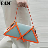 Christmas Gift [EAM] Women New Stitching Contrast Trapezoid Handbag PU Leather Flap Personality All-match Shoulder Bag Fashion 2021 18A1955