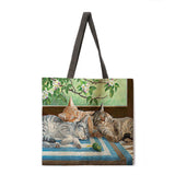 Folding shopping bag oil painting cat lady shoulder bag female leisure handbag outdoor beach bag female tote bag