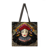 Oil painting forest girl casual tote bag linen bag reusable shopping bag outdoor beach bag casual tote bag