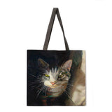 Oil painting cat print tote bag tote bag casual tote bag shoulder bag female beach bag foldable shopping bag