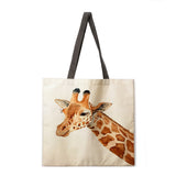 Oil painting giraffe print tote bag tote bag casual tote bag shoulder bag female beach bag foldable shopping bag