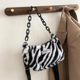 Christmas Gift 2021 INS Fashion Women Zebra Pattern Mini Shoulder Bags Female Winter Plush Underarm Bags Leopard Zebra Pattern Fluffy Tote Bags