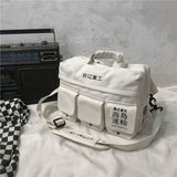 Canvas Letter Print Hip Hop Shoulder Bags Japan Style Multiple Pockets Messenger Package Travel Casual Student Men Bag Handbag