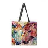 Oil painting horse lady shoulder bag cotton and linen shopping bag handbag high quality foldable handbag