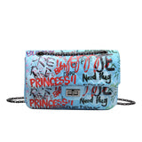 Designer Women Pu Leather Shoulder Bag High Quality Ladies Small Graffiti Messenger Bags Casual Chain Crossbody Bags for Women