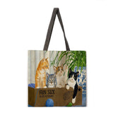 Folding shopping bag oil painting cat lady shoulder bag female leisure handbag outdoor beach bag female tote bag