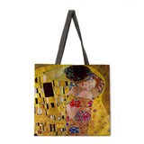 Golden oil painting leisure tote bag linen bag reusable shopping bag outdoor beach bag leisure tote bag