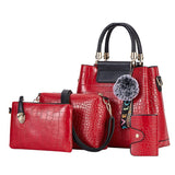 4PS Women Bags Set Luxury Crocodile Female Handbags PU Leather Shoulder Bags Brand Composite Bag Black Top-handle Bag Messenger