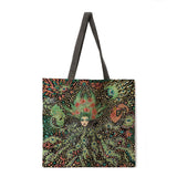 Oil painting forest girl casual tote bag linen bag reusable shopping bag outdoor beach bag casual tote bag