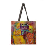 Oil painting cat print tote bag tote bag casual tote bag shoulder bag female beach bag foldable shopping bag