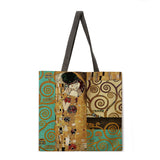 Golden oil painting leisure tote bag linen bag reusable shopping bag outdoor beach bag leisure tote bag