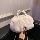 LEFTSIDE Faux Fur Totes with Woven Handle 2021 Winter New High-quality Soft Plush Women's Designer Handbag Travel Shoulder Bag