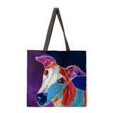 Oil painting dog print tote bag linen fabric casual tote bag foldable shopping bag reusable beach bag lady shoulder bag