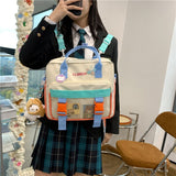 Back to College DCIMOR New Contrast Color Multifunction Waterproof Nylon Women Backpack Female Transparent Pocket Insert Buckle Small Schoolbag