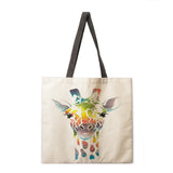 Oil painting giraffe print tote bag tote bag casual tote bag shoulder bag female beach bag foldable shopping bag