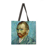 Van Gogh Oil Painting Combination Printing Handbag Linen Fabric Bag Leisure Folding Shopping Bag Outdoor Beach Bag Daily Handbag