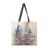 Oil painting construction tote bag shoulder bag linen fabric casual tote bag foldable shopping bag reusable beach bag