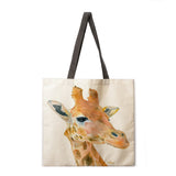 Oil painting giraffe print tote bag tote bag casual tote bag shoulder bag female beach bag foldable shopping bag