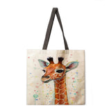 Oil painting giraffe print tote bag tote bag casual tote bag shoulder bag female beach bag foldable shopping bag