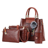 4PS Women Bags Set Luxury Crocodile Female Handbags PU Leather Shoulder Bags Brand Composite Bag Black Top-handle Bag Messenger