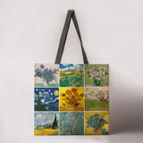 Van Gogh Oil Painting Combination Printing Handbag Linen Fabric Bag Leisure Folding Shopping Bag Outdoor Beach Bag Daily Handbag