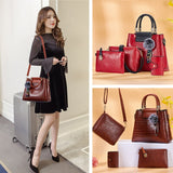 4PS Women Bags Set Luxury Crocodile Female Handbags PU Leather Shoulder Bags Brand Composite Bag Black Top-handle Bag Messenger