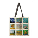 Van Gogh Oil Painting Combination Printing Handbag Linen Fabric Bag Leisure Folding Shopping Bag Outdoor Beach Bag Daily Handbag