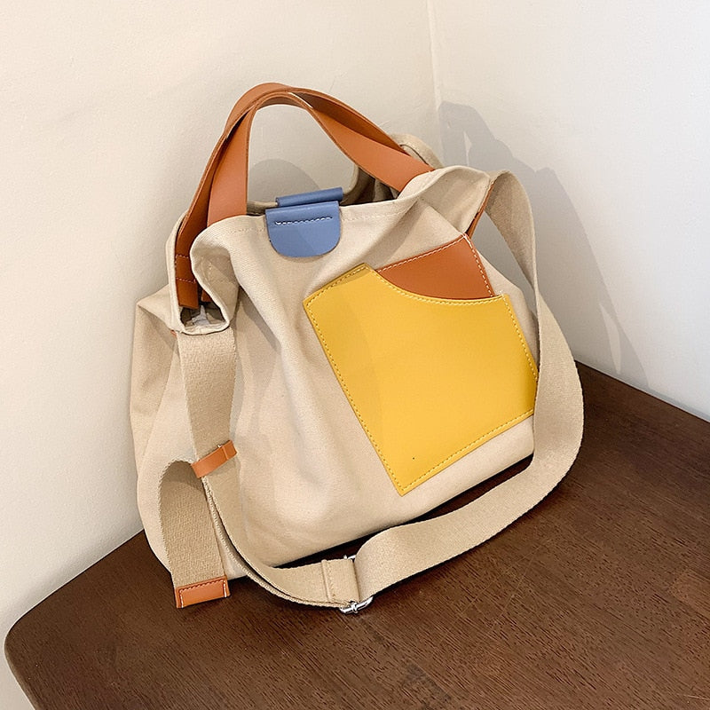 2023 New Large Capacity Multi-pocket Handbag Women's Canvas Tote Purses  Crossbody Bag Vintage Tote Bags For School College