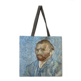 Van Gogh Oil Painting Combination Printing Handbag Linen Fabric Bag Leisure Folding Shopping Bag Outdoor Beach Bag Daily Handbag