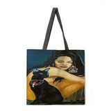 Oil painting cat print tote bag tote bag casual tote bag shoulder bag female beach bag foldable shopping bag