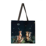 Oil painting cat print tote bag tote bag casual tote bag shoulder bag female beach bag foldable shopping bag