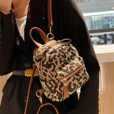 Back to College Fashion Women Mini Backpack High Quality Leopard Nylon Shoulder Bag Small Backpack School Bags for Teenage Girls Travel Rucksack