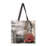 Oil painting construction tote bag shoulder bag linen fabric casual tote bag foldable shopping bag reusable beach bag