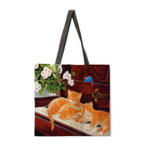 Folding shopping bag oil painting cat lady shoulder bag female leisure handbag outdoor beach bag female tote bag