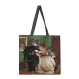 Oil painting and cat ladies shoulder bag beach bag tote bag printing tote bag foldable shopping bag casual linen bag