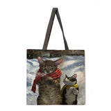 Oil painting cat print tote bag tote bag casual tote bag shoulder bag female beach bag foldable shopping bag