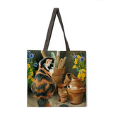 Folding shopping bag oil painting cat lady shoulder bag female leisure handbag outdoor beach bag female tote bag