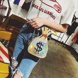 Christmas Gift creative funny laser money shape women shoulder bags designer chains messenger crossbdoy bag luxury pu leather gold small purses