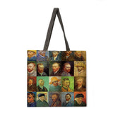 Van Gogh Oil Painting Combination Printing Handbag Linen Fabric Bag Leisure Folding Shopping Bag Outdoor Beach Bag Daily Handbag