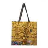 Golden oil painting leisure tote bag linen bag reusable shopping bag outdoor beach bag leisure tote bag