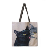 Oil painting cat print tote bag tote bag casual tote bag shoulder bag female beach bag foldable shopping bag