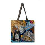 Folding shopping bag oil painting cat lady shoulder bag female leisure handbag outdoor beach bag female tote bag