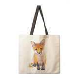 Oil painting dog print tote bag linen fabric casual tote bag foldable shopping bag reusable beach bag lady shoulder bag