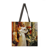 Oil painting and cat ladies shoulder bag beach bag tote bag printing tote bag foldable shopping bag casual linen bag