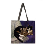 Folding shopping bag oil painting cat lady shoulder bag female leisure handbag outdoor beach bag female tote bag