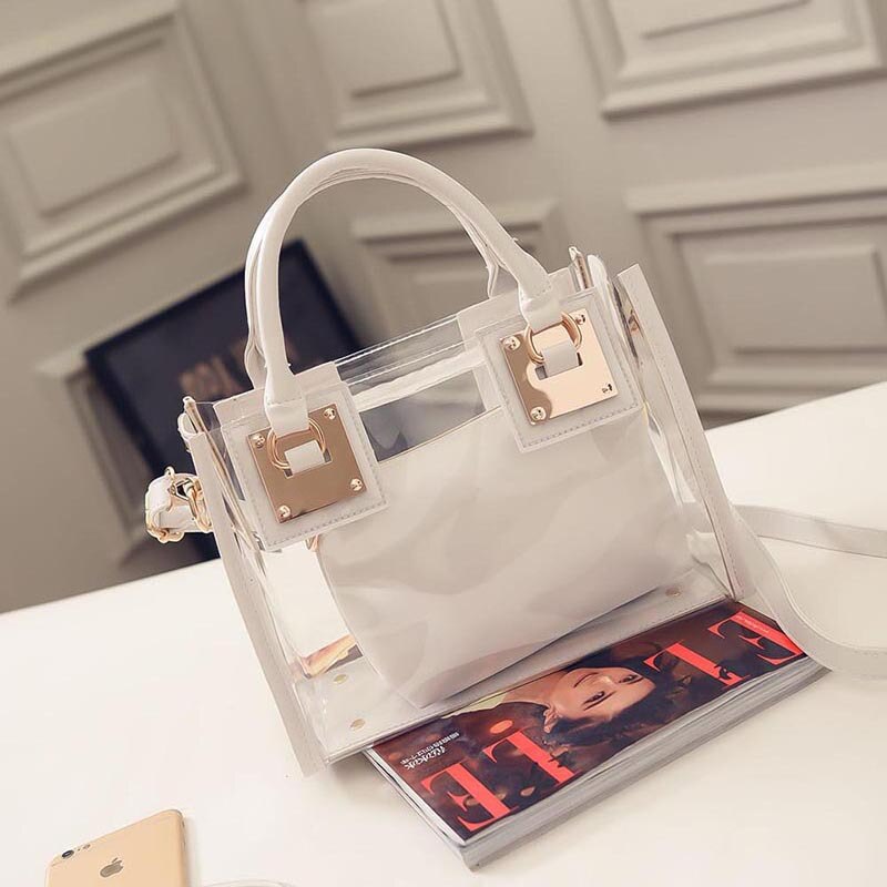 Women Shoulder Bag Transparent Jelly Bags for Female Brand Design Patchwork  PU Leather Handbags Fashion Clear Crossbody Bags