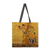 Golden oil painting leisure tote bag linen bag reusable shopping bag outdoor beach bag leisure tote bag