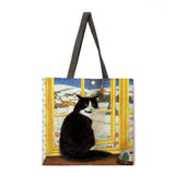 Folding shopping bag oil painting cat lady shoulder bag female leisure handbag outdoor beach bag female tote bag