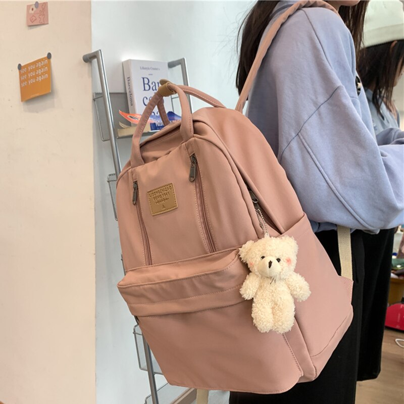 Female Cute Rhinestone Bear Pu Leather Backpack Women Teenager