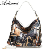 Arliwwi High Quality Totem Image Nylon Bags Women New Fashion Big Ladies Featured Elegant Crossbody Handbag PY06